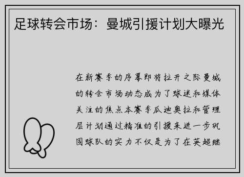 足球转会市场：曼城引援计划大曝光